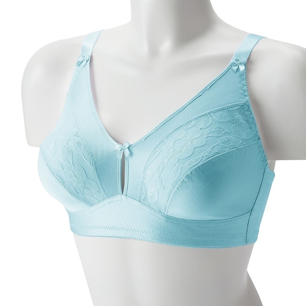 Lunaire Tricot and Lace Keyhole Wireless Bra 40D | style 1629 | Blue